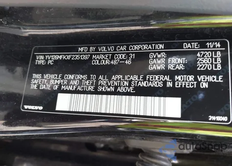 2015 Volvo S60 T5 Premier z USA, uszkodzony, nr VIN YV126MFKXF2351397